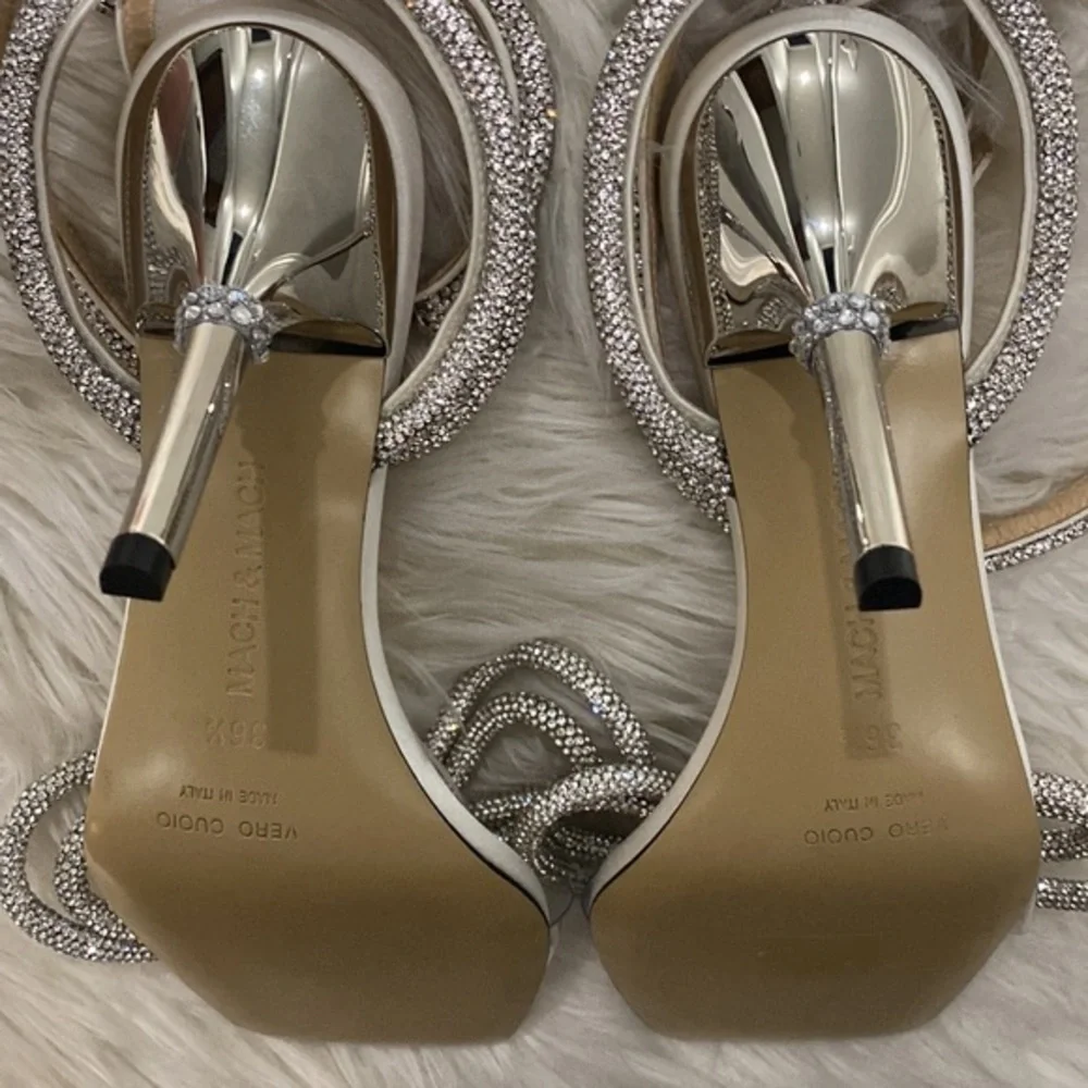 New Mach & Mach Double Crystal Bow Square‎ toe sandal size 36.5EU